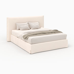 Lit coffre 160x200 cm Safia en tissu blanc déhoussable