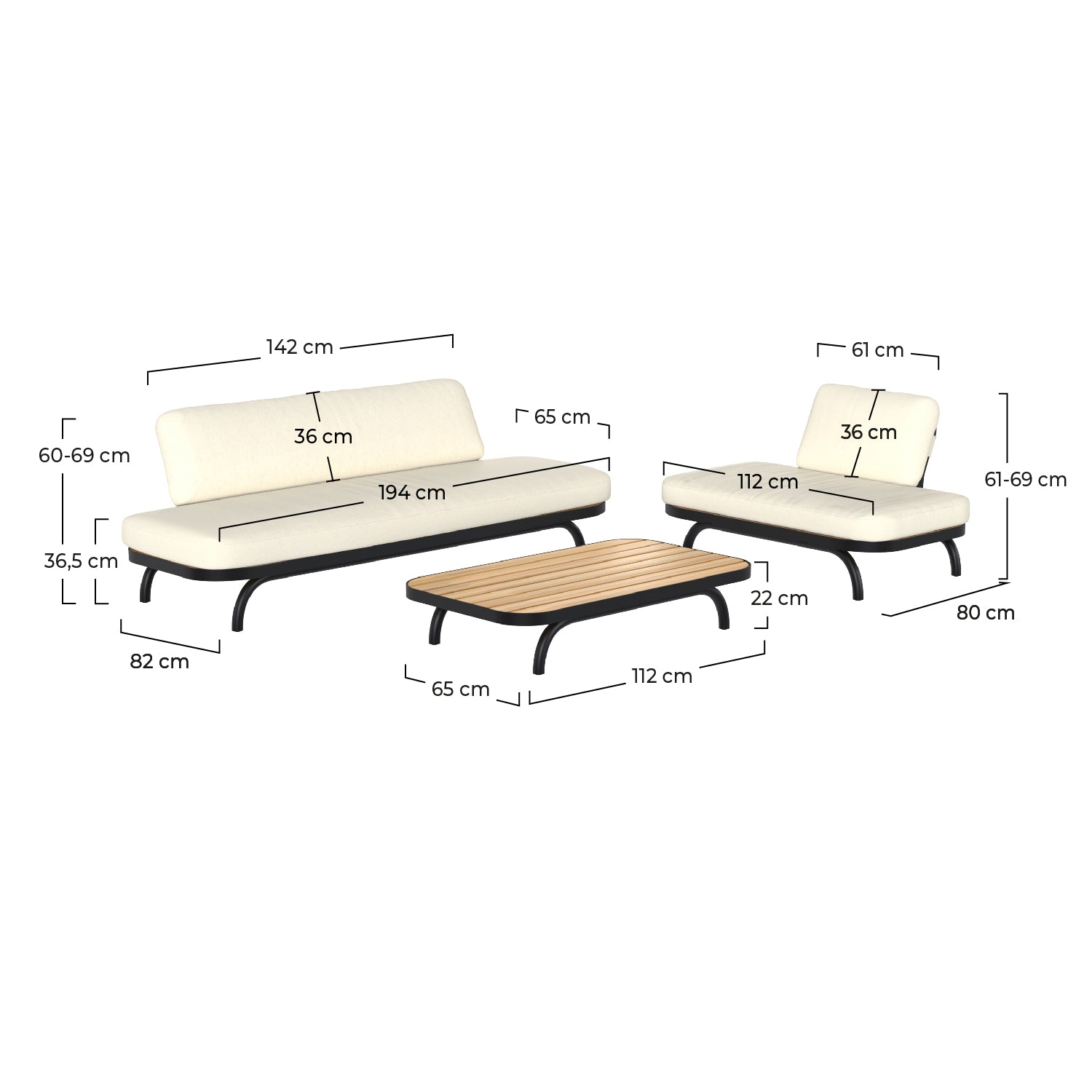 salon de jardin 3 piece design samba
