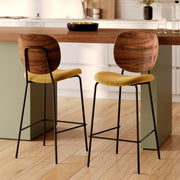 simone 2 chaises de bar 65 cm en velours jaune bois marron