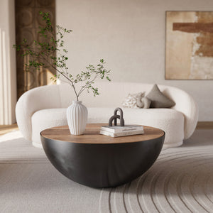 table basse ronde bois et noire tajy 90 cm