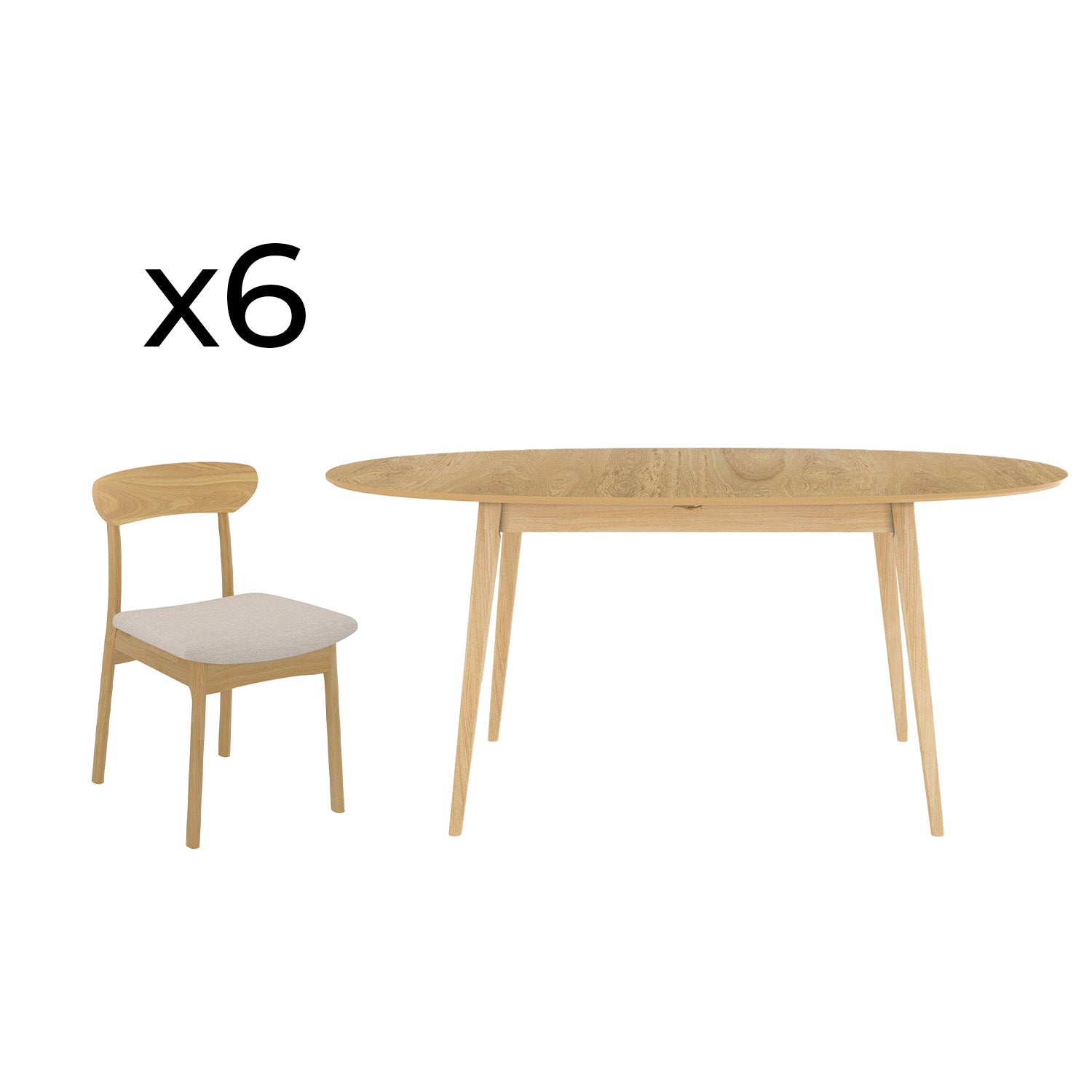 table et chaises eddy bois clair 6 personnes fond blanc