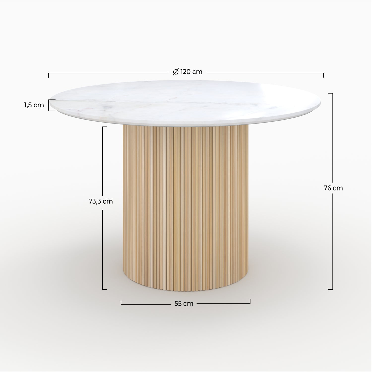 table ronde en marbre blanc et bois de manguier 4 personnes morea