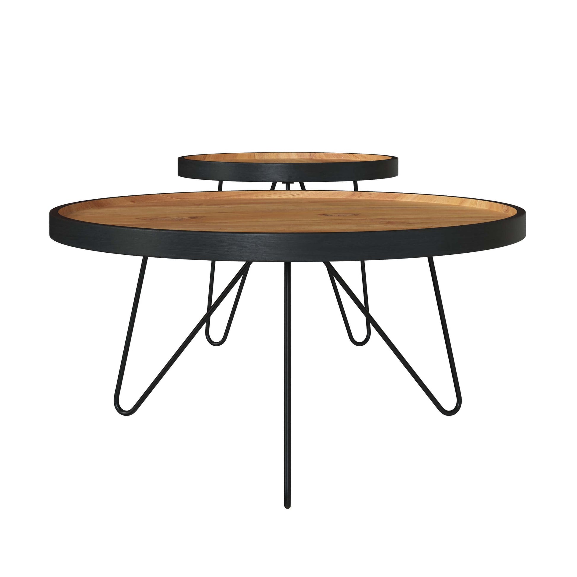 tables basses gigognes en bois de teck et metal lot de 2 bao