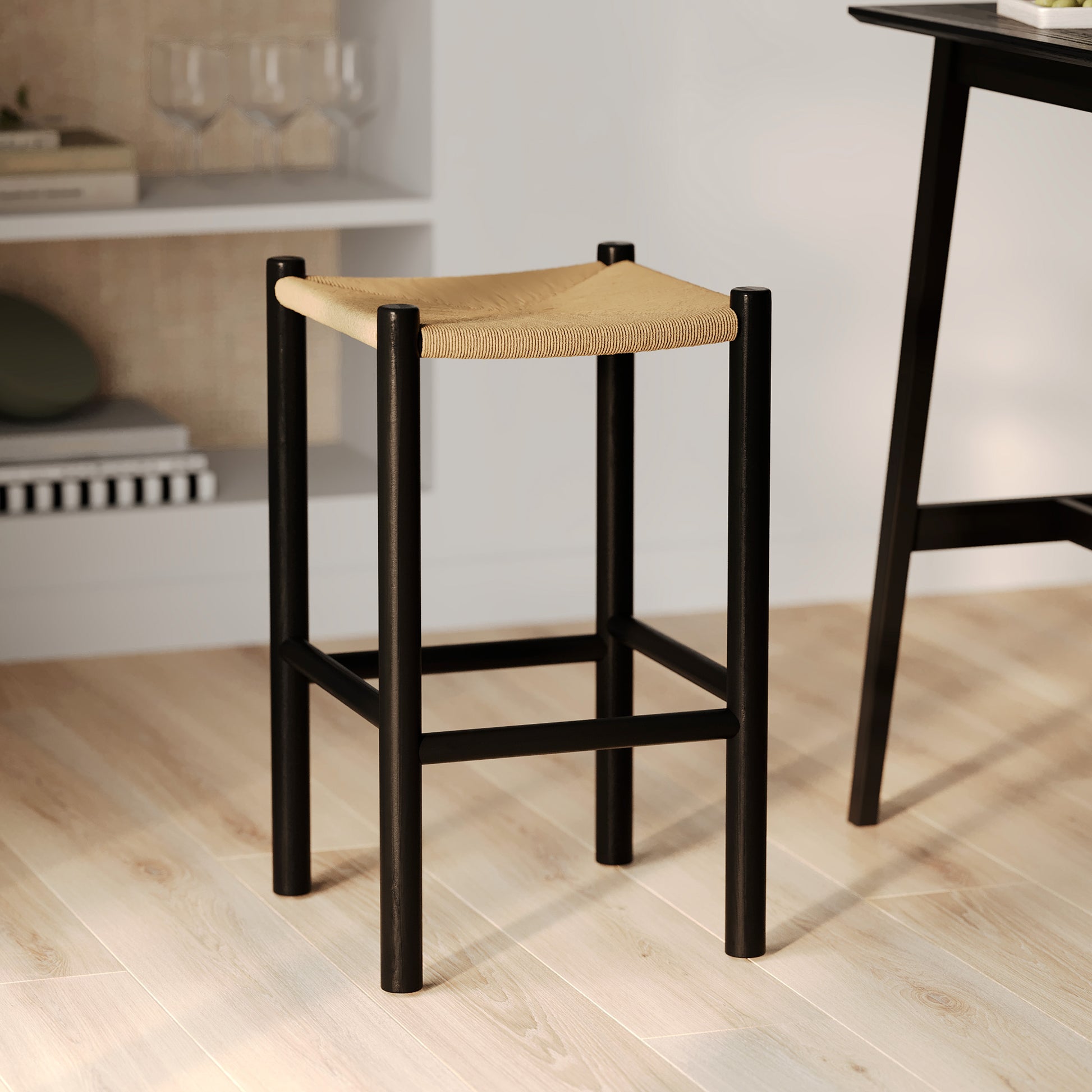 tabouret bois noir osier kaia 65 cm