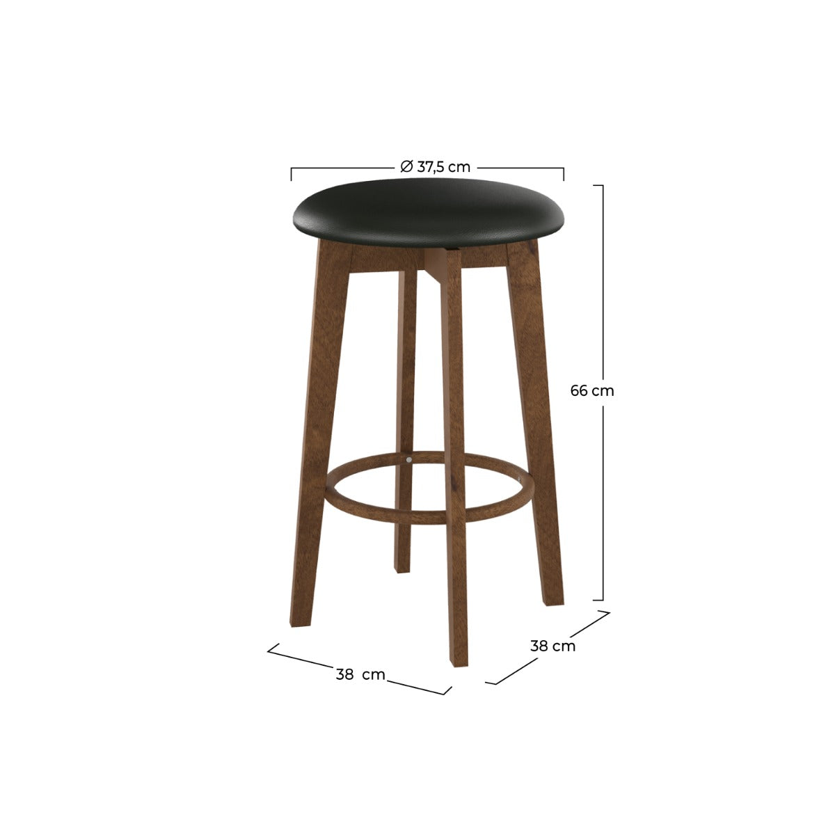 tabouret de bar vahina noir et bois fonce 66 cm lot de 2