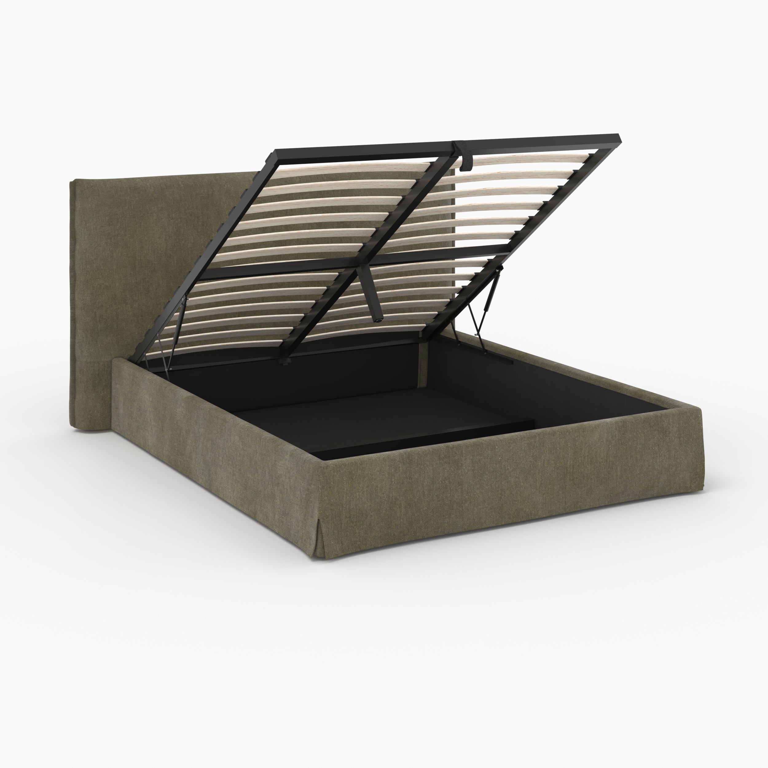 Lit coffre 160x200 cm Safia en tissu vert olive déhoussable