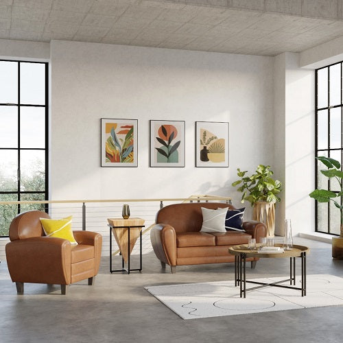Decoración para un loft: sofá, mesa de centro, luminaria