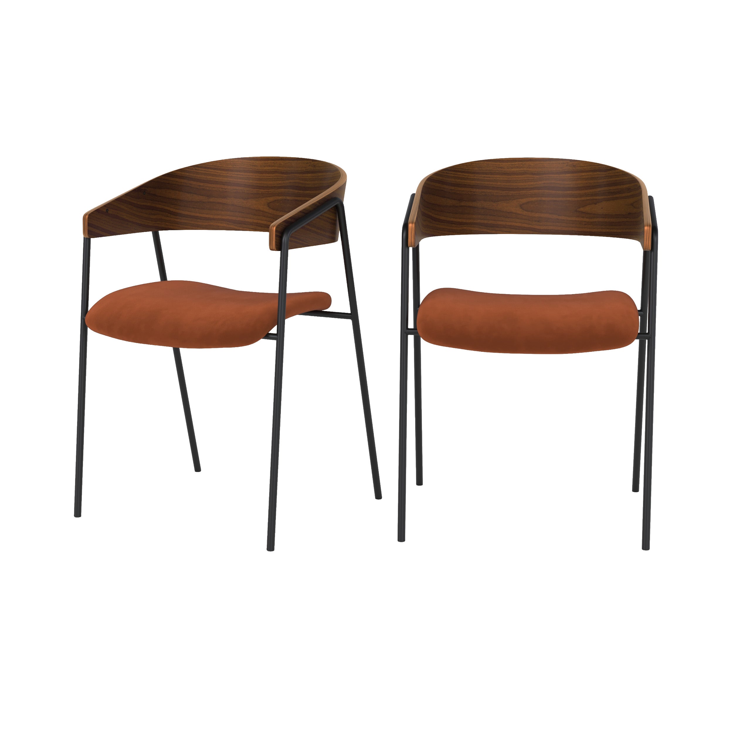 Lot de 2 chaises Esmée en velours terracotta et bois de noyer