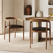 Set di 2 sedie Bali in legno di teak verniciato e seduta in pelle nera