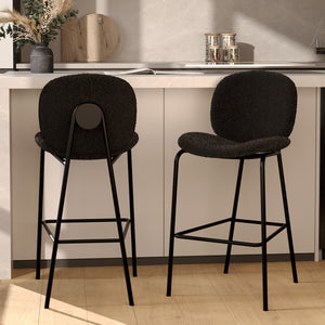 2 chaises de bar en tissu boucle noir iris