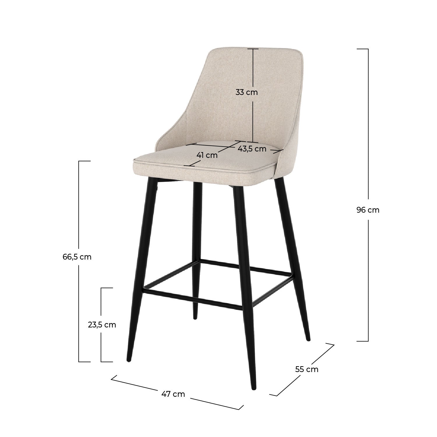 Chaise de bar Pipo en tissu beige 66,5 cm (lot de 2)