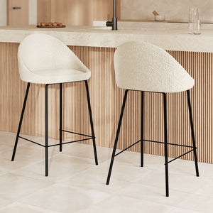 Chaise de bar mi-hauteur Misty effet laine bouclette blanche 65 cm (lot de 2)