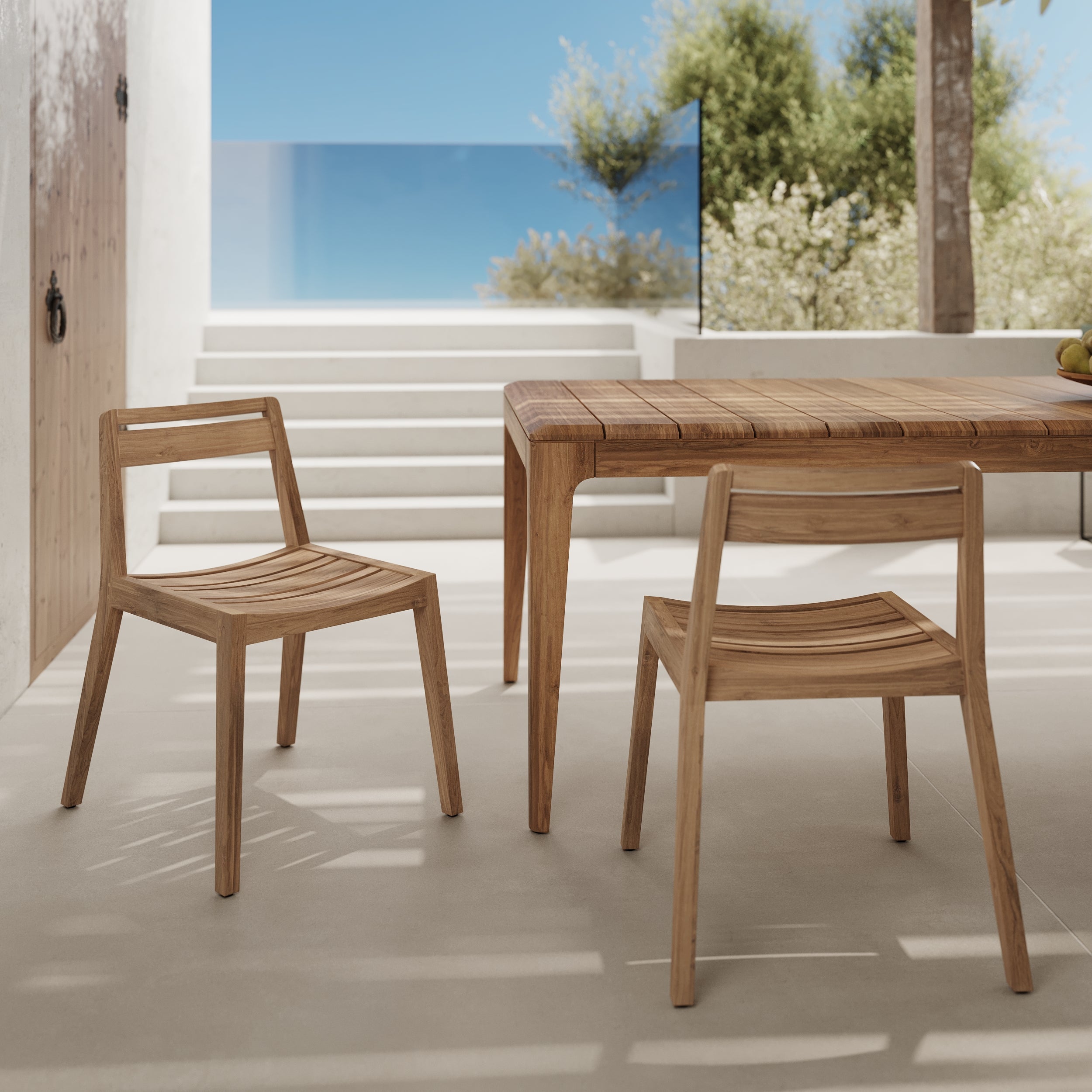 Table, bancs et chaises de jardin Nonza en bois de teck recyclé 10 personnes