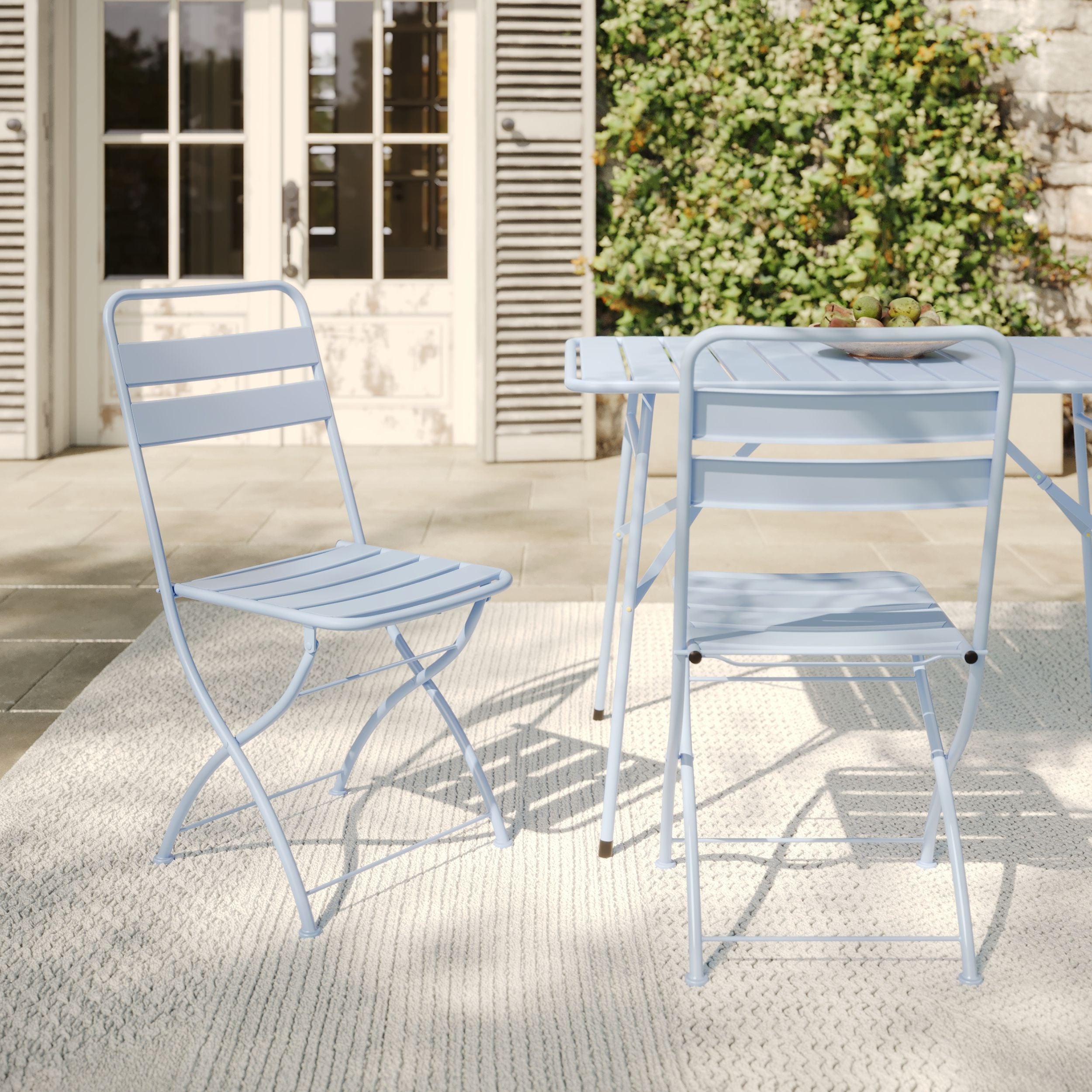 Table et chaises de jardin pliantes Yumi 4 personnes en métal bleu