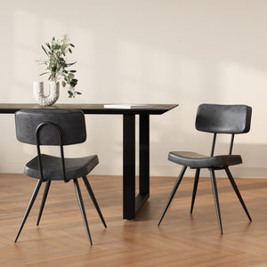 2 chaises en cuir synthetique noir et gris fonce texas