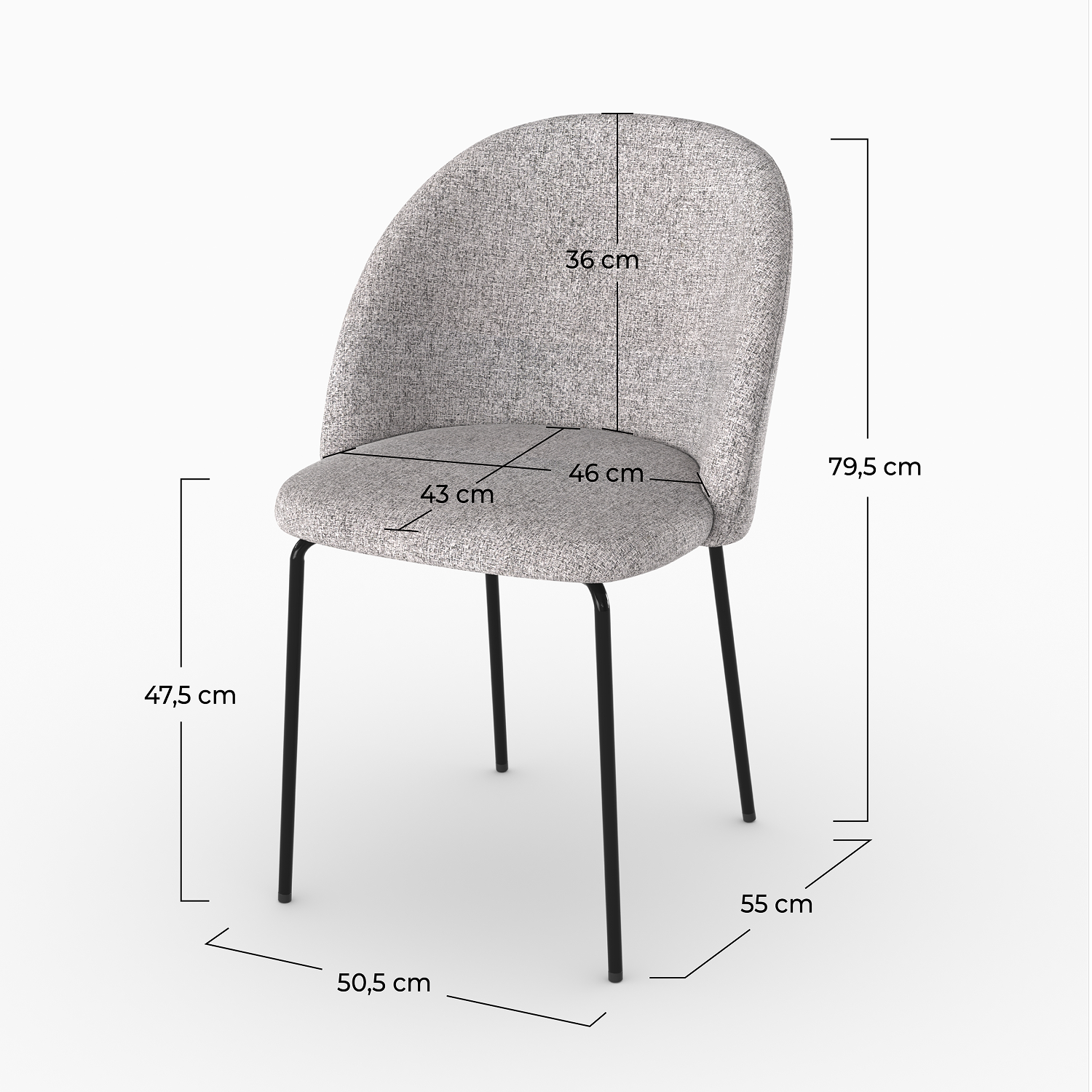 Chaise Karl en tissu chiné gris clair (lot de 2)