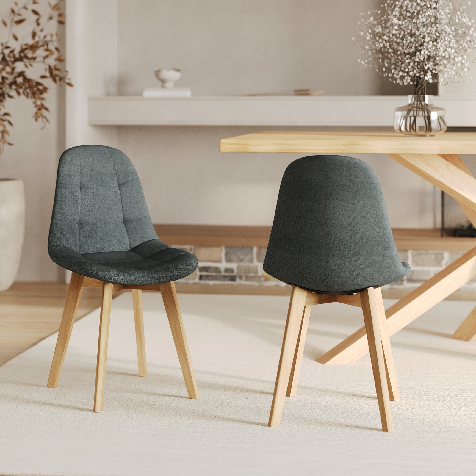 2 chaises en tissu gris yolo pieds bois