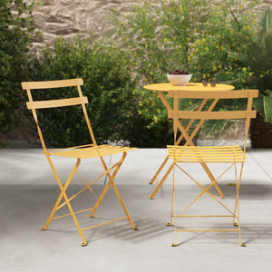 Lot de 2 chaises de jardin Kayla en métal jaune beurre, pliantes