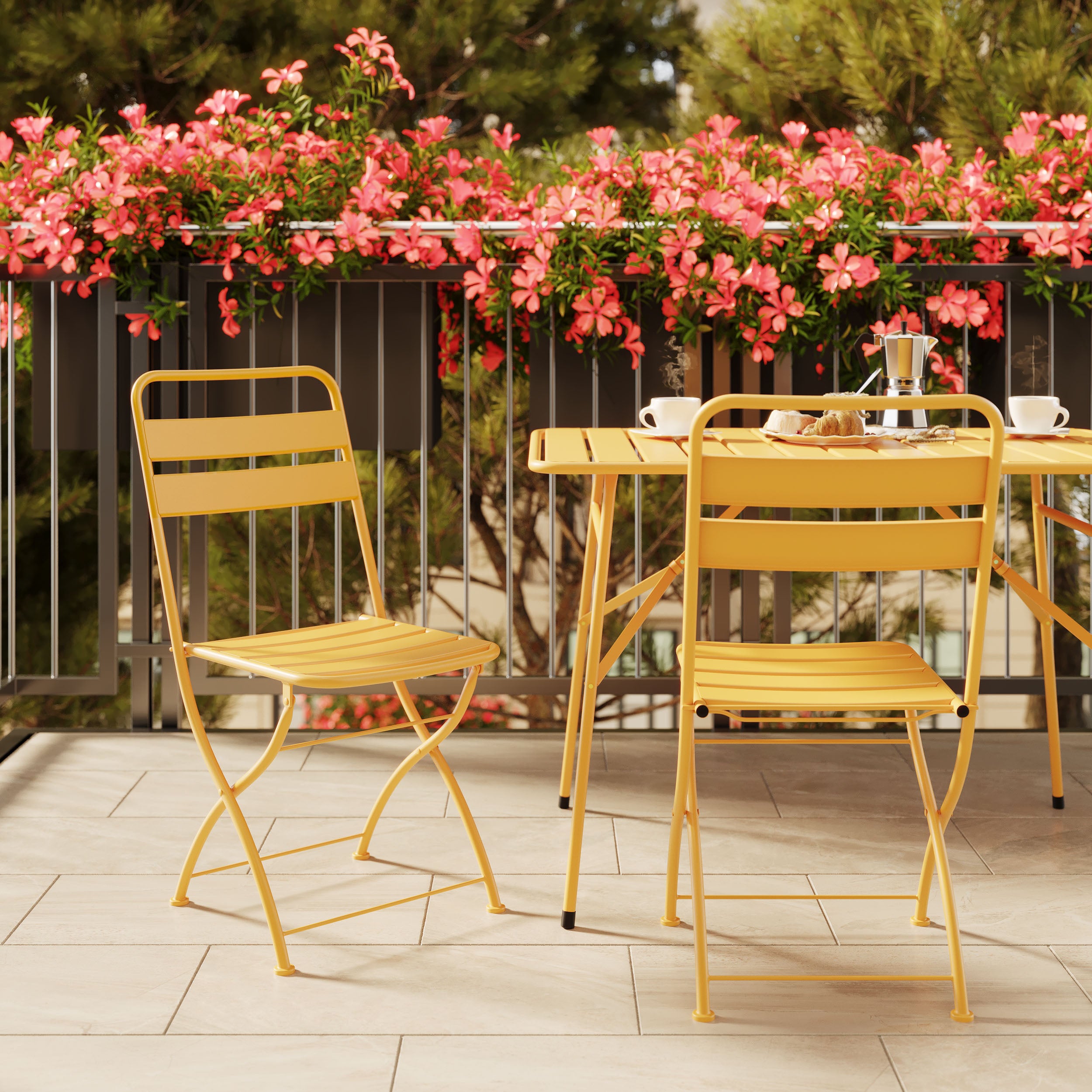 Table et chaises de jardin pliantes Yumi 4 personnes en métal jaune