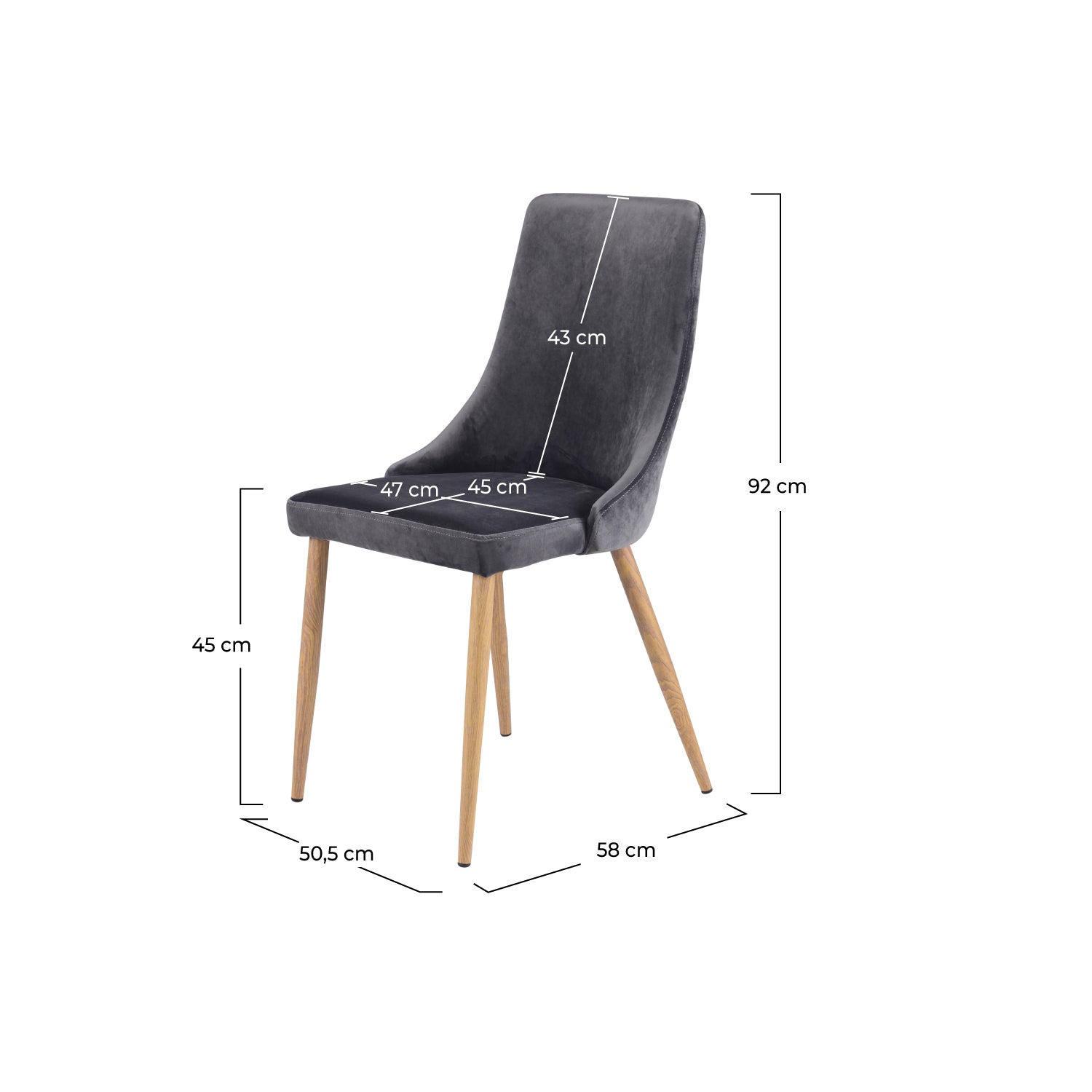 Chaise Vinni en velours gris (lot de 2)