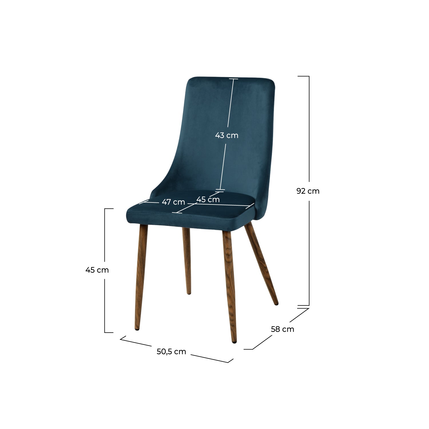 Chaise Vinni en velours bleu (lot de 2)