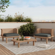 Salón de jardín Kilda 2 plazas en teca y tejido gris, 2 sillones