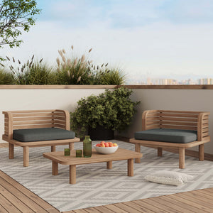 Salon de jardin Kilda 2 places en teck et tissu gris, 2 fauteuils