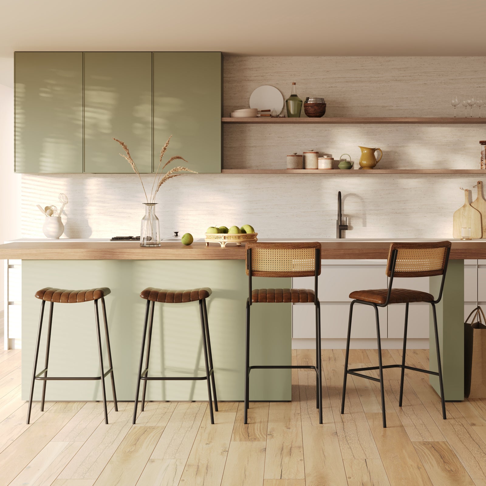 2 tabourets de bar en cuir marron lupin pieds noirs en metal