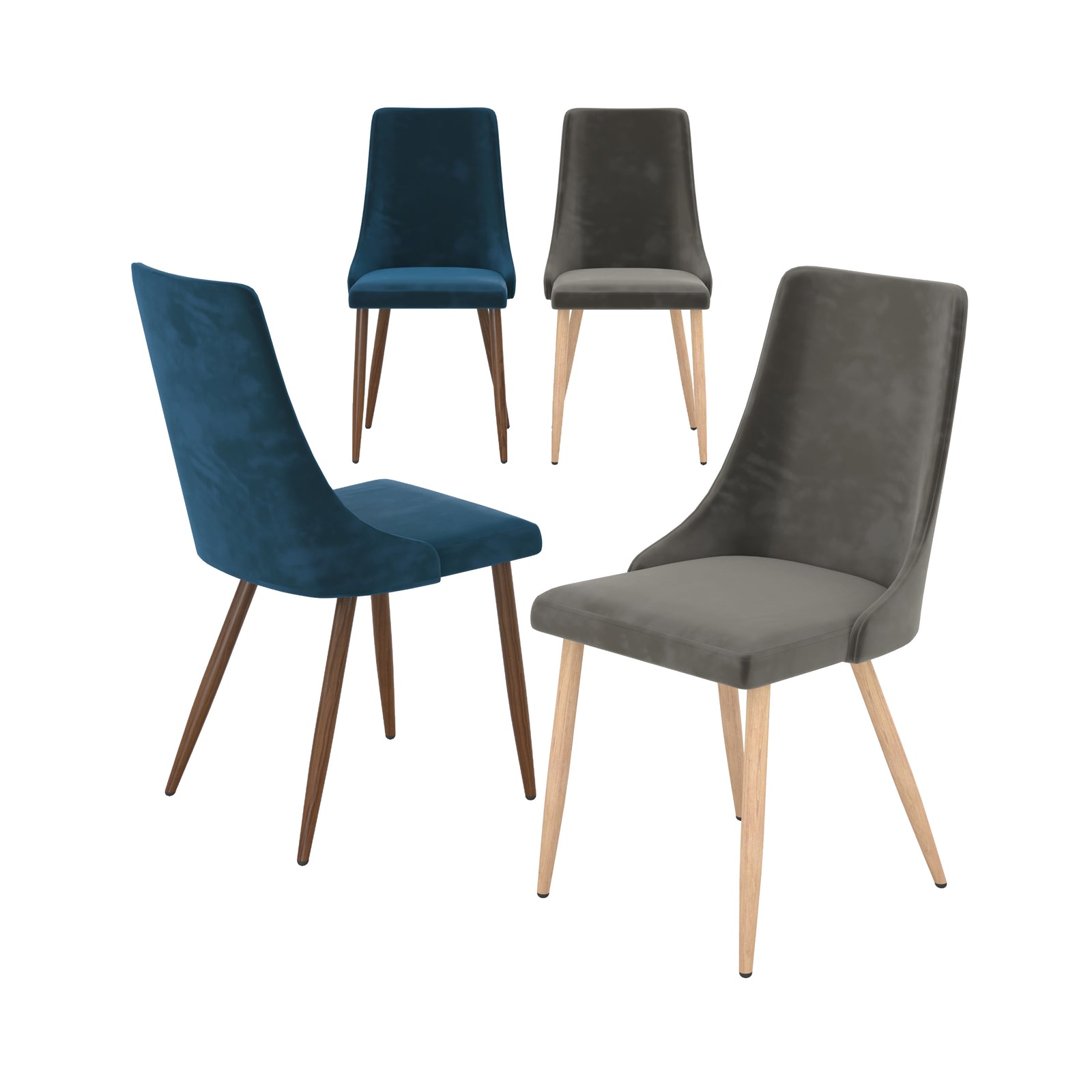 4 chaises en velours bleu et gris fonce rdv deco