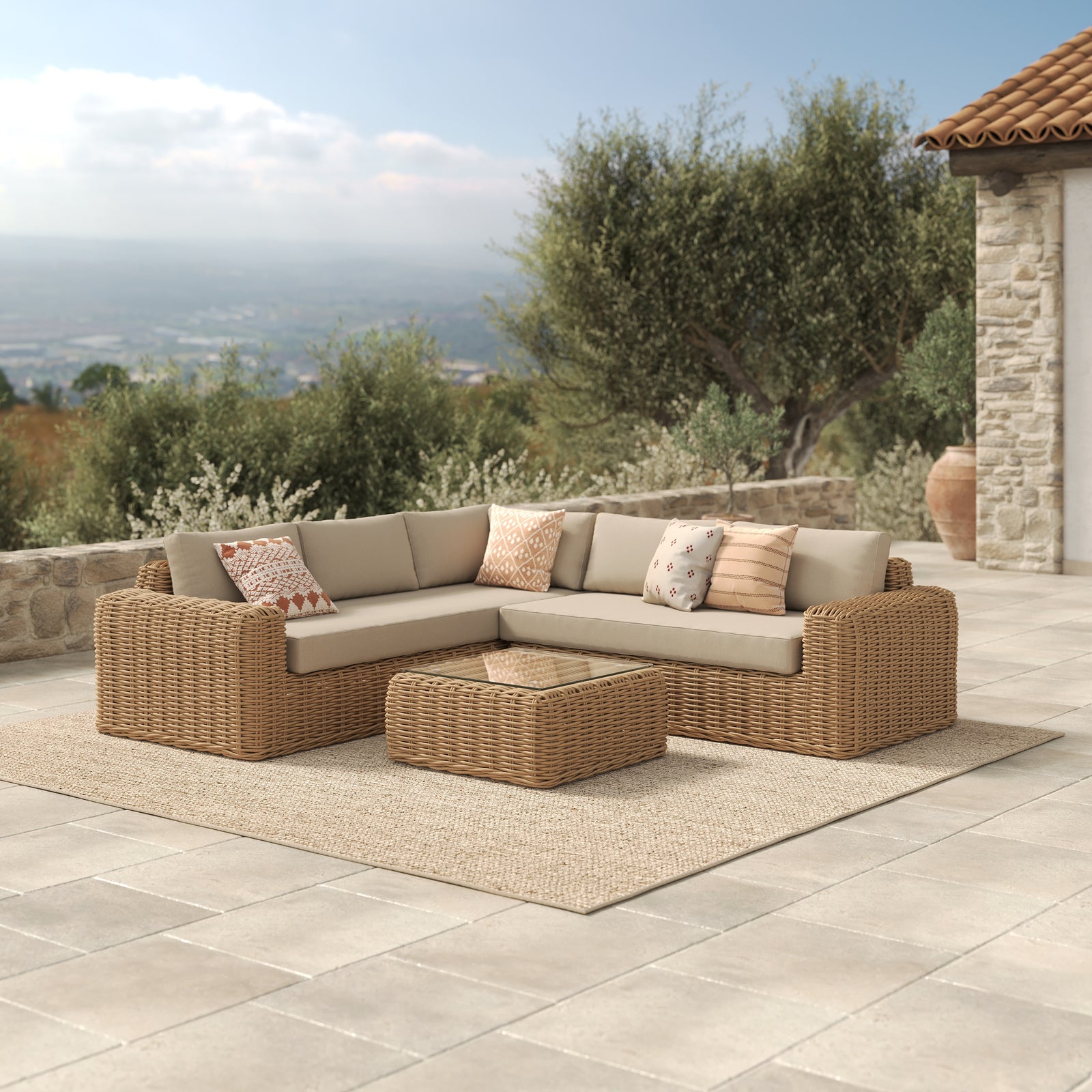 4 personnes salon de jardin canape angle resine tressee