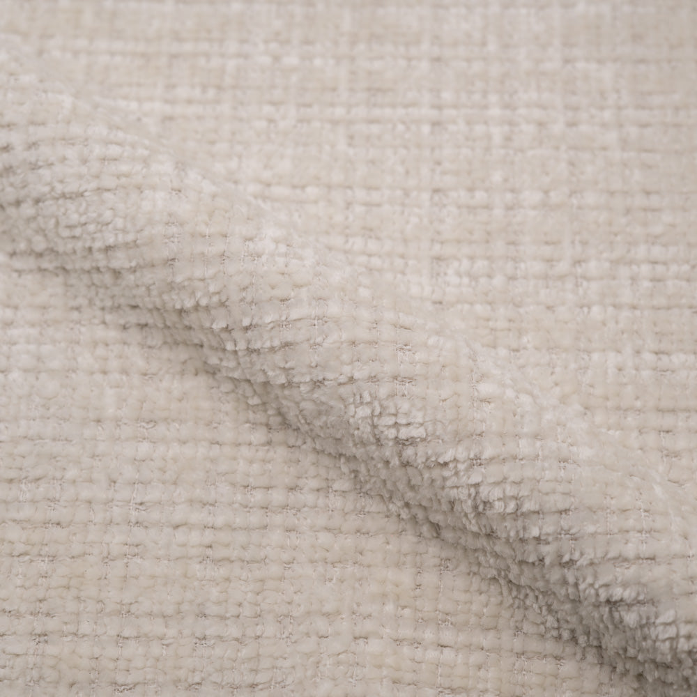 Chaise Bloomy en velours chenillé écru et métal noir