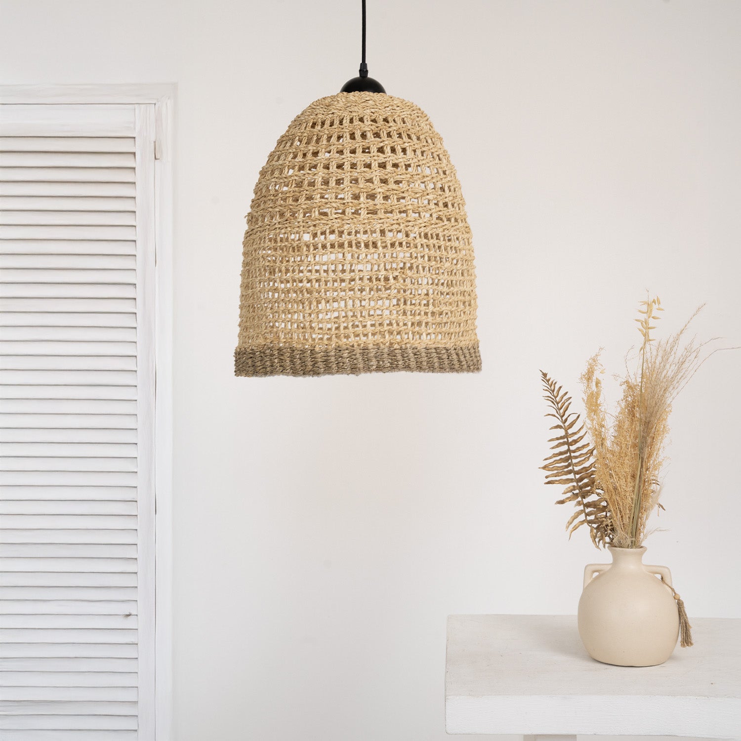 abat jour en feuille de palmier biga boheme_blanc