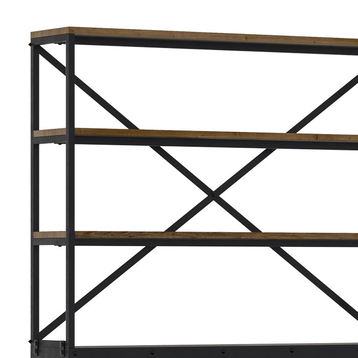 achat bibliotheque 160 cm en bois et metal 4 tiroirs et 2 niches