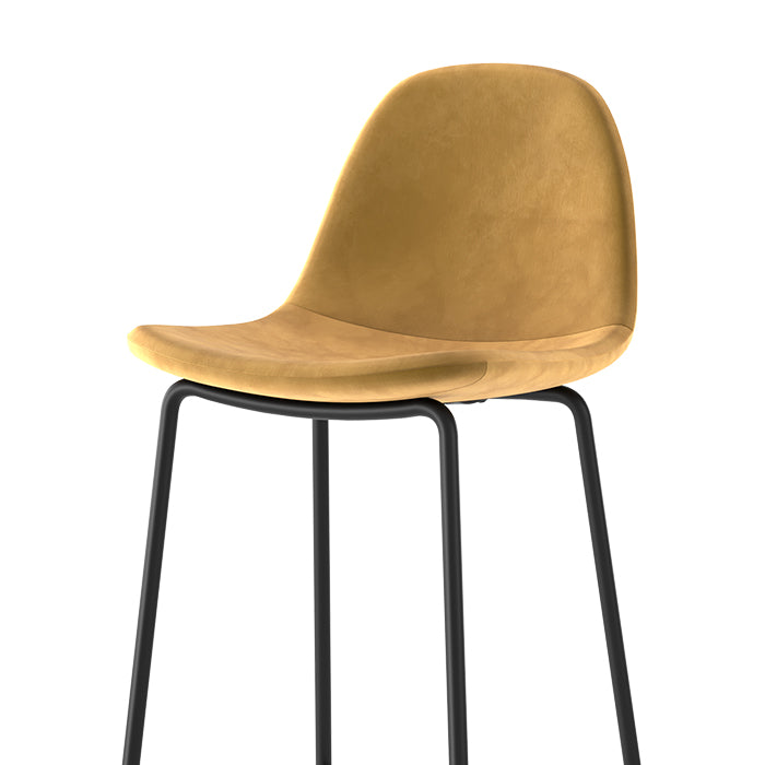 achat chaise de bar en velours jaune pieds metal noir lot de deux