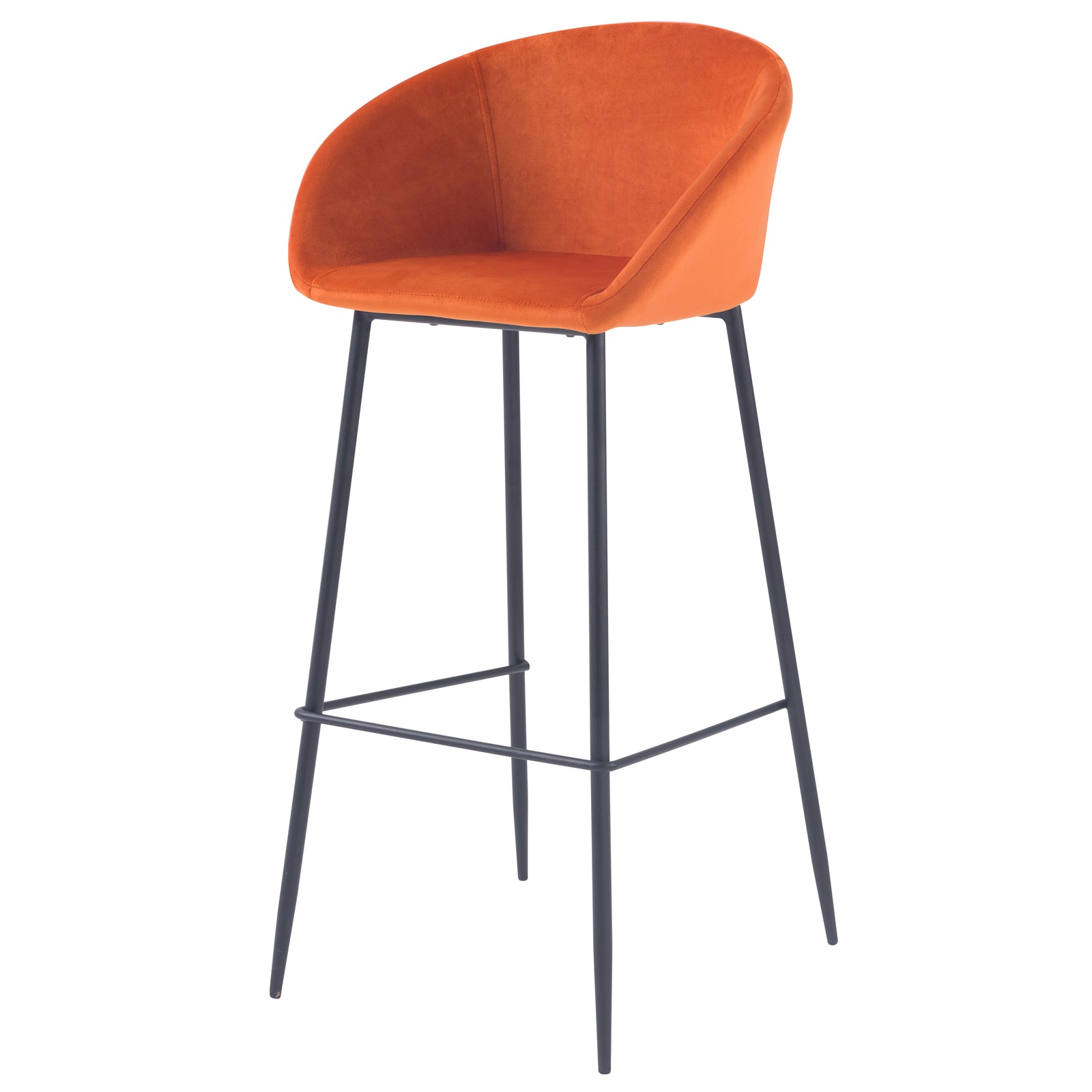 achat chaise de bar en velours orange pieds metal