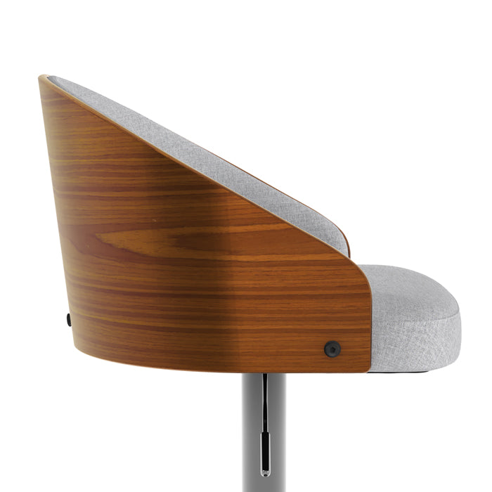 achat chaise de bar vintage en bois et tissu gris