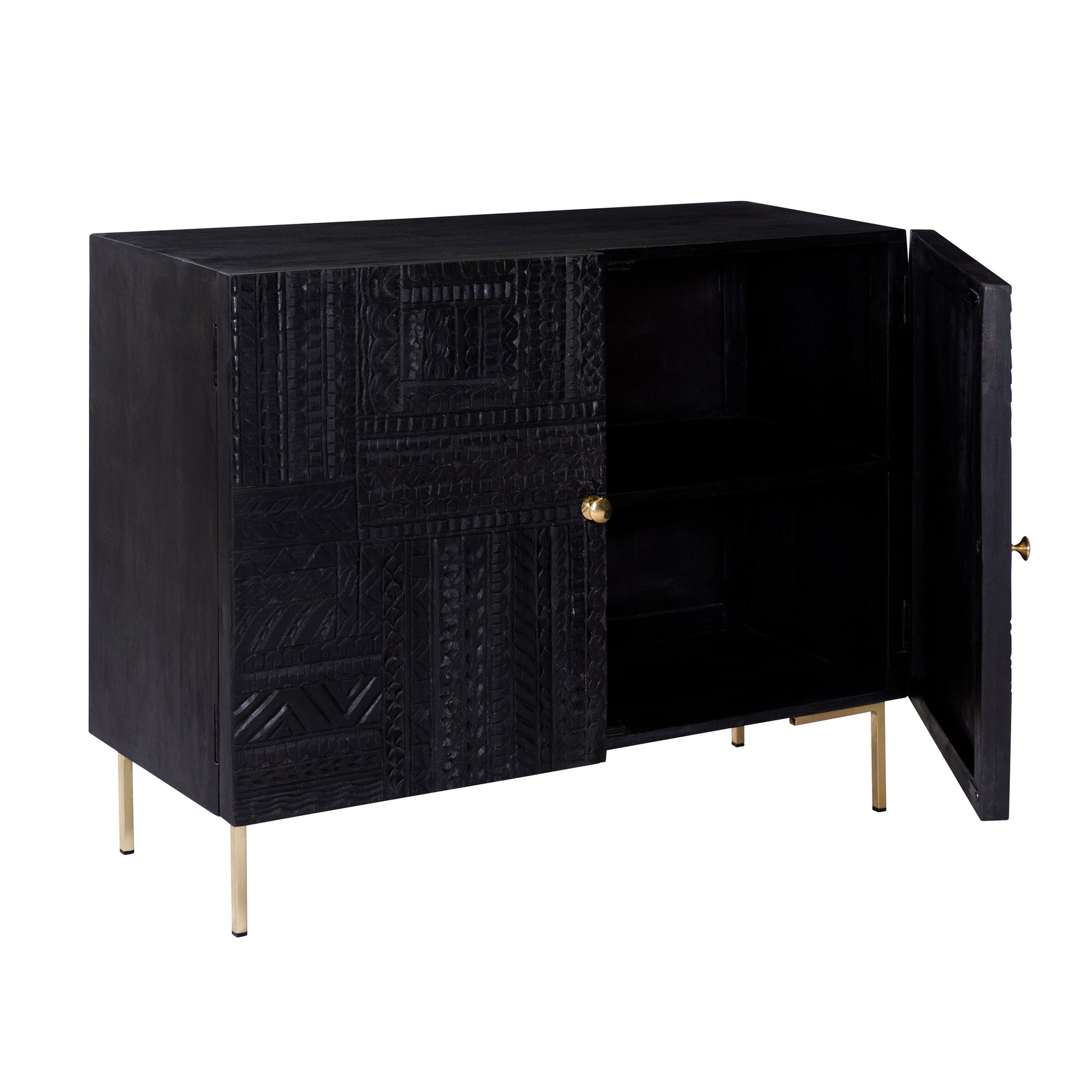 achat commode 2 portes en bois noir