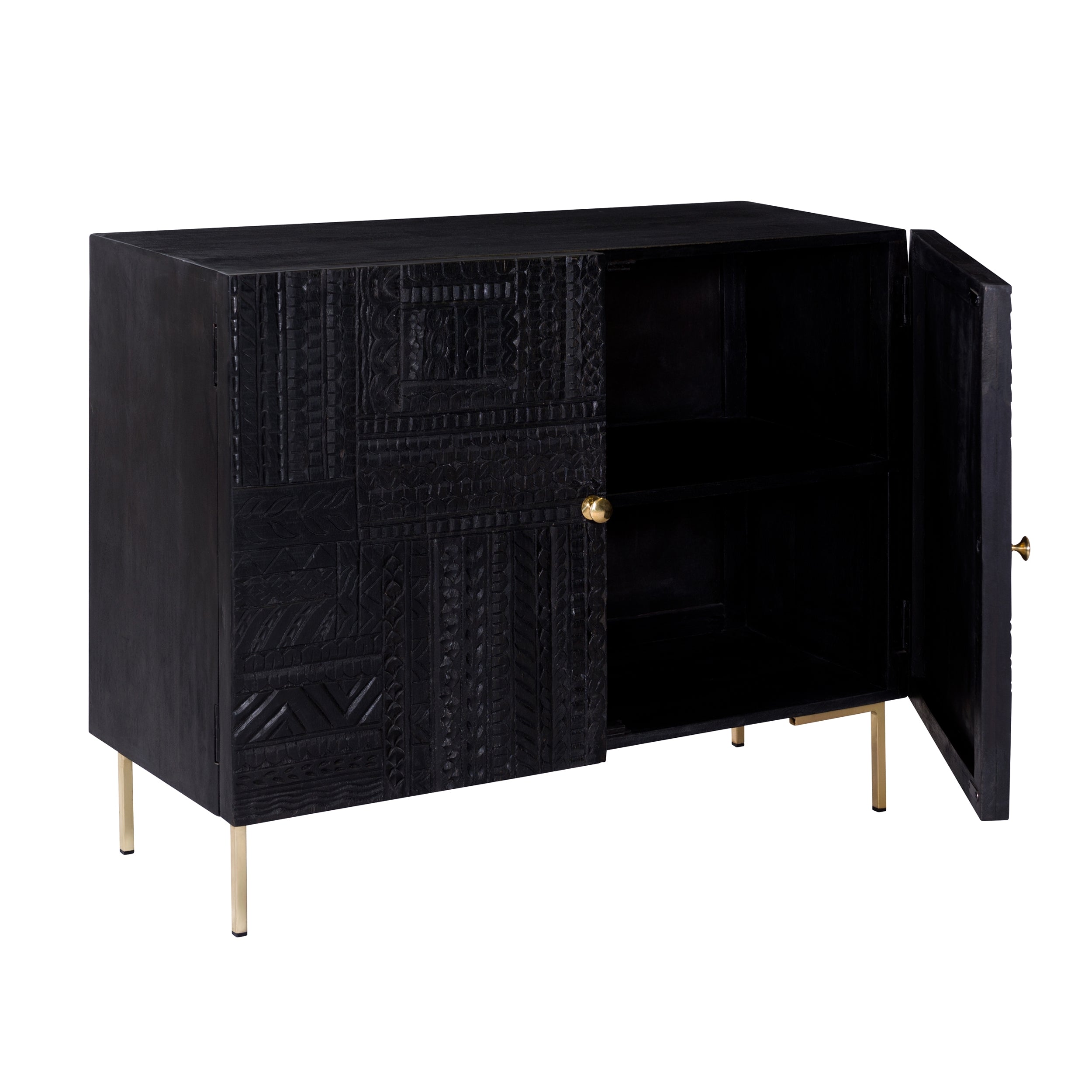 achat commode 2 portes en bois noir