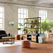 achat de bibliotheque 160 cm en bois et metal 4 tiroirs et 2 niches vintage design