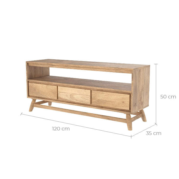 achat de meuble tv 3 tiroirs en bois de manguier edgar
