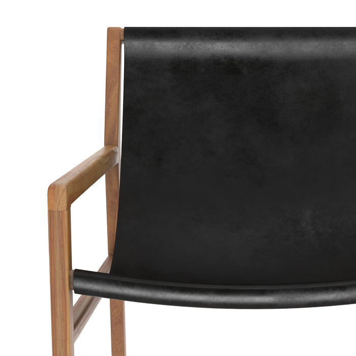 achat fauteuil lounge teck et cuir noir apache