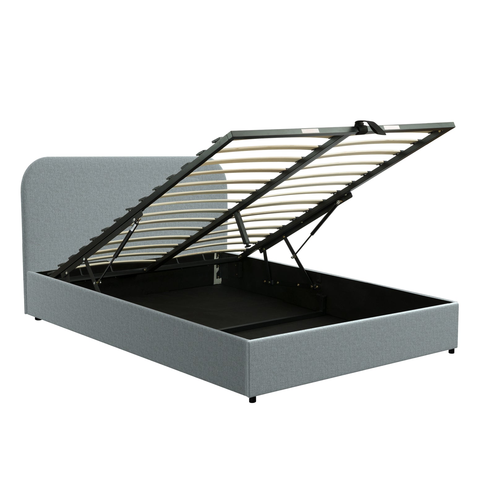 achat lit coffre gris tissu