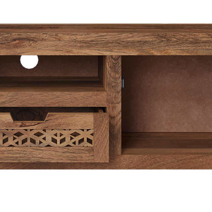 achat meuble tv bois ajoure passe cable jaya