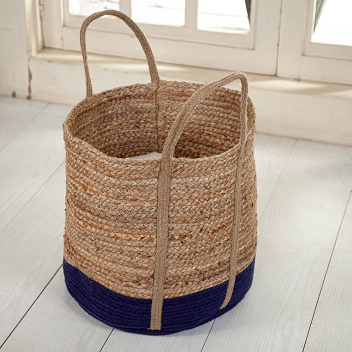 achat panier bleu et naturel en jute