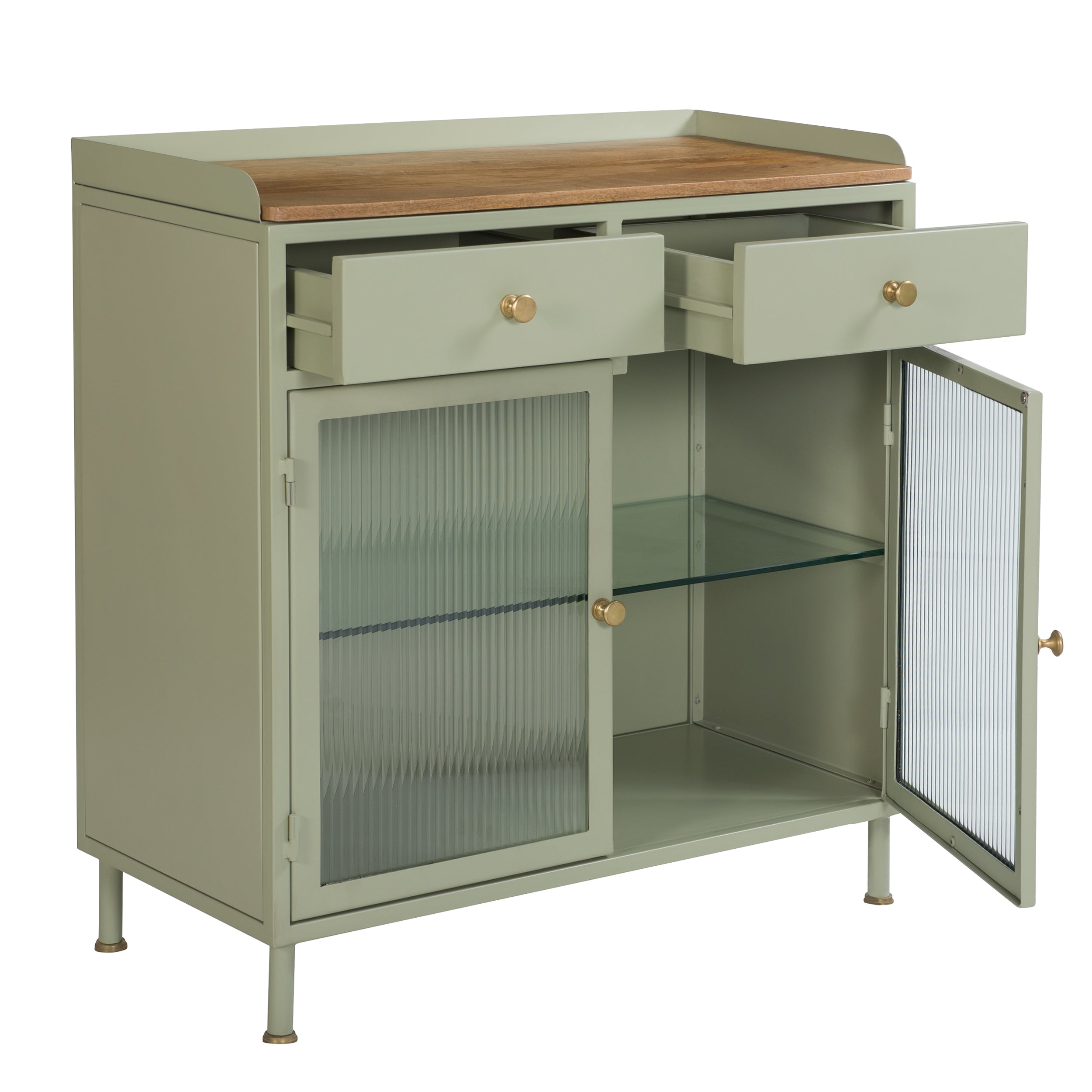 achat petit buffet en verre bois et metal amande
