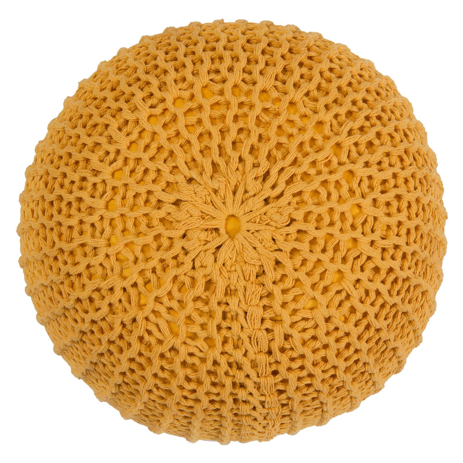 achat pouf en tricot jaune moutarde