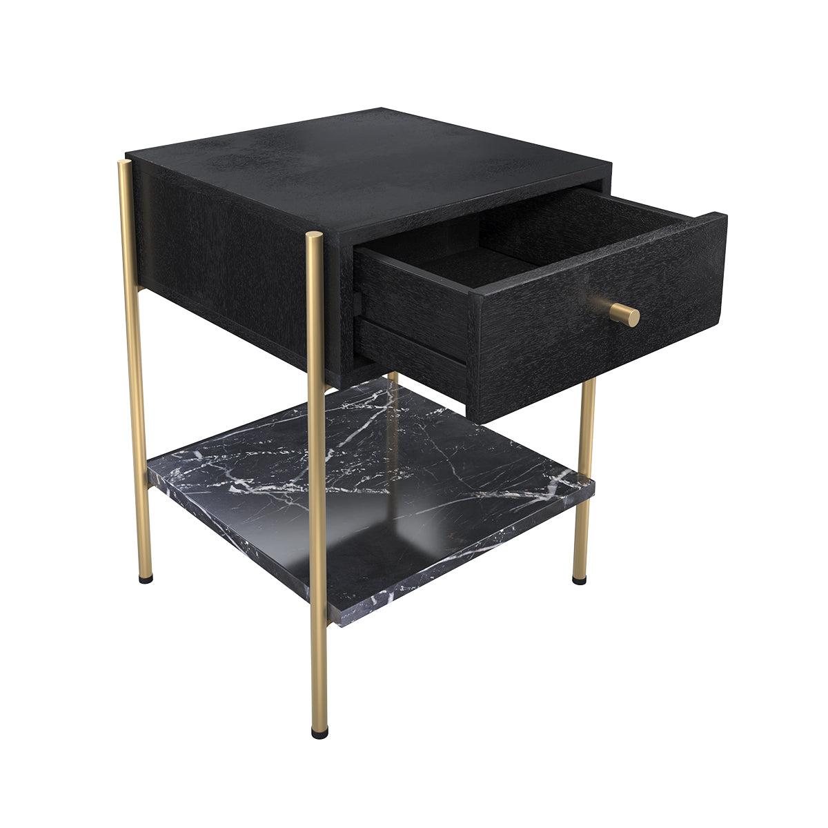 achat table de chevet 1 tiroir bois de manguier noir et pieds dore