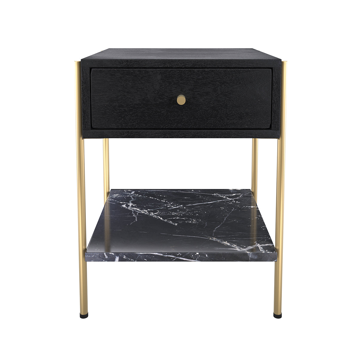 achat table de chevet 1 tiroir en bois de manguier noir et pieds dore