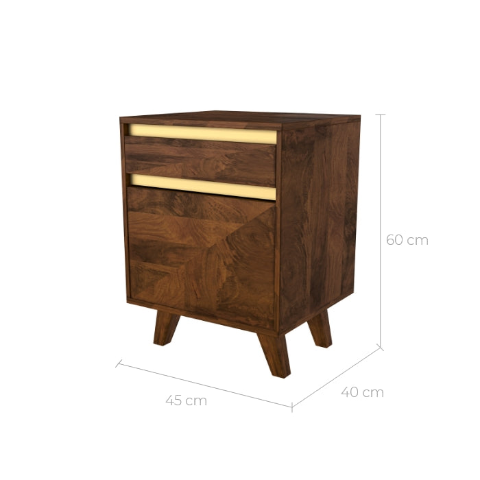 achat table de chevet bois fonce et details dores