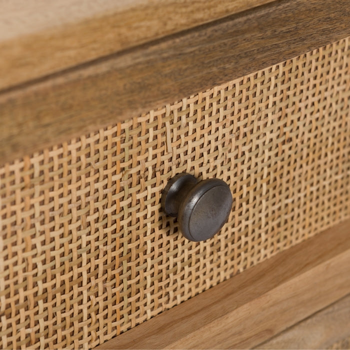 achat table de chevet en bois de manguier et cannage